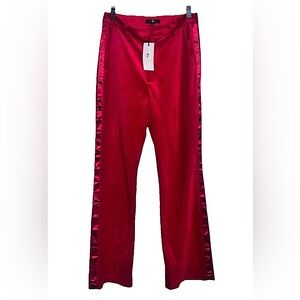 NWT-7 For All Mankind Womens Red Velvet Satin Tuxedo Stripe Wideleg Pants Size 6